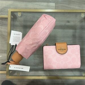 Coach Medium Zip Wallet & Umbrella Powder Pink Bundle NWT!